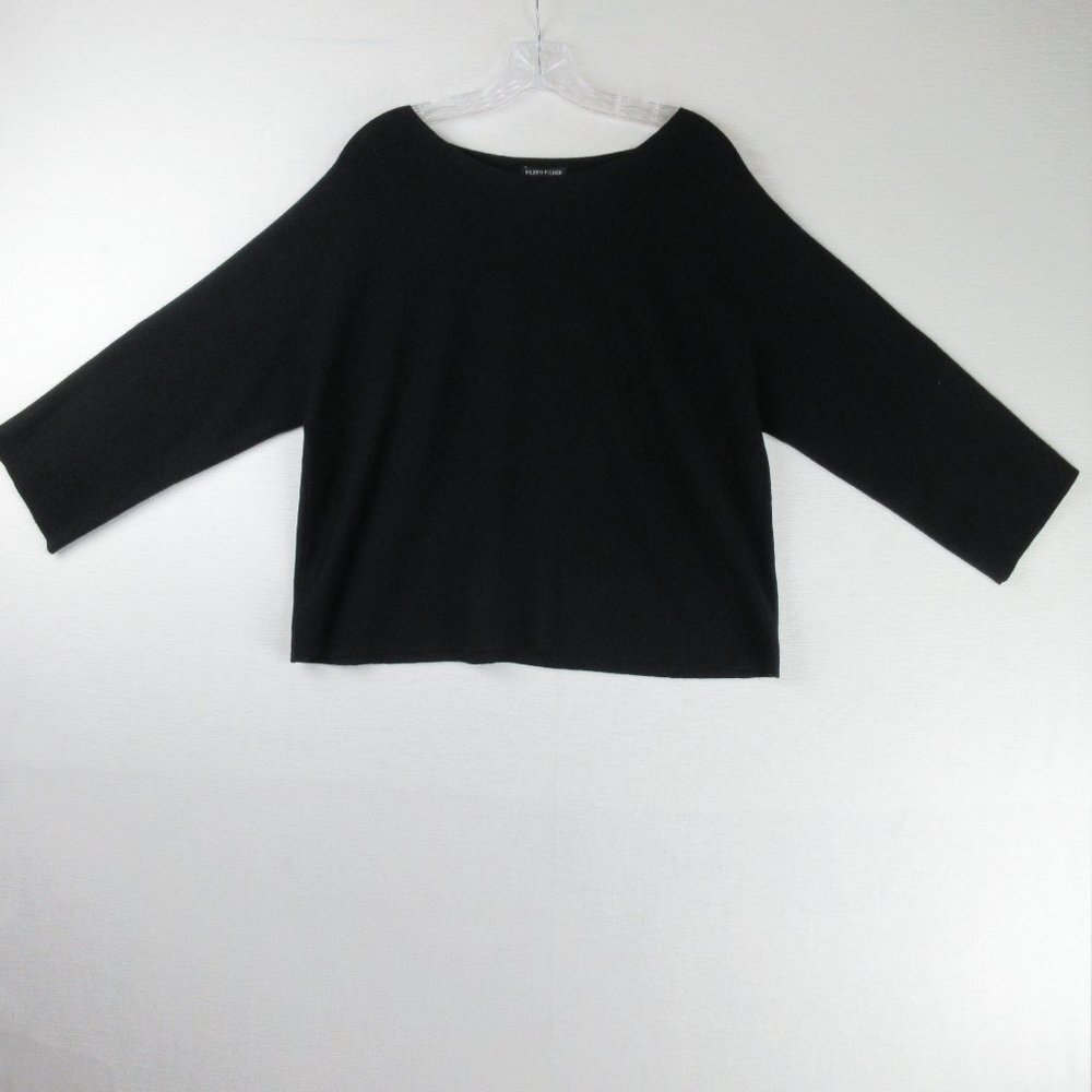 Eileen Fisher Merino Wool Long Sleeve Sweater Size M Black R17JN